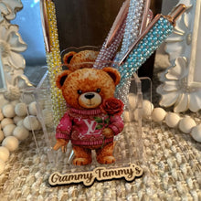 Load image into Gallery viewer, Love Bear with Pink Rose - Acrylic Pen/Pencil/Bush Holder