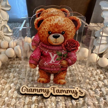 Load image into Gallery viewer, Love Bear with Pink Rose - Acrylic Pen/Pencil/Bush Holder