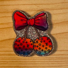 Load image into Gallery viewer, Love Cherries - Silver Glittery Flatback