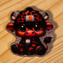 Load image into Gallery viewer, Carhartt Cow - Silver Glittery Flatback