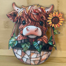 Load image into Gallery viewer, Acrylic Suncatcher with Chain - Medium - Highland Cow with Sunflower