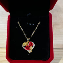 Load image into Gallery viewer, Double Rose with Heart Gold-Tone Necklace