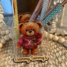 Load image into Gallery viewer, Love Bear with Pink Rose - Acrylic Pen/Pencil/Bush Holder