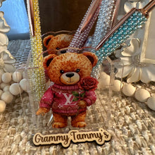 Load image into Gallery viewer, Love Bear with Pink Rose - Acrylic Pen/Pencil/Bush Holder