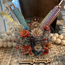 Load image into Gallery viewer, Dragonfly with Flowers - ACRYLIC PEN/PENCIL/MAKE UP BRUSHES HOLDER