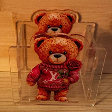 Load image into Gallery viewer, Love Bear with Pink Rose - Acrylic Pen/Pencil/Bush Holder