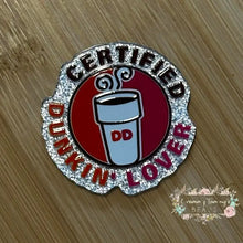 Load image into Gallery viewer, ACRYLIC FLATBACK - Certified Dunkin Lover - Silver Glitter Flatback Glitter Flatback