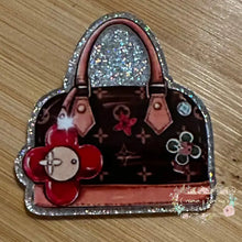 Load image into Gallery viewer, ACRYLIC FLATBACK - Love Brown Purse - Silver Glitter Flatback Glitter Flatback