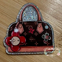 Load image into Gallery viewer, ACRYLIC FLATBACK - Love Brown Purse - Silver Glitter Flatback Glitter Flatback