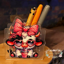 Load image into Gallery viewer, Acrylic Pen/Pencil/Brush Holder - Ready to Ship - Cow With Glasses Acrylic Pen/Pencil/Brush Holder