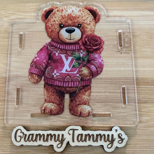 Load image into Gallery viewer, Love Bear with Pink Rose - Acrylic Pen/Pencil/Bush Holder