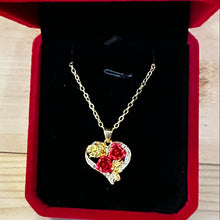 Load image into Gallery viewer, Double Rose with Heart Gold-Tone Necklace