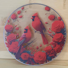 Load image into Gallery viewer, Acrylic Suncatcher with Chain - Medium - Cardinals with Roses