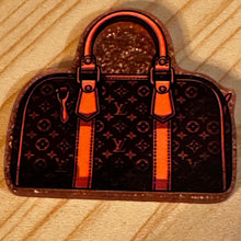 Load image into Gallery viewer, ACRYLIC FLATBACK - Love Brown Purse - Silver Glitter Flatback