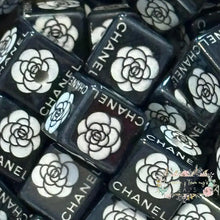 Load image into Gallery viewer, CiCi Black Floral - High Quality Square Acrylic Beads 5-Count Square Acrylic Bead