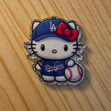 Load image into Gallery viewer, Dodger Kitty - Acrylic Silver Glitter Flatback