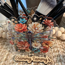 Load image into Gallery viewer, Dragonfly with Flowers - ACRYLIC PEN/PENCIL/MAKE UP BRUSHES HOLDER