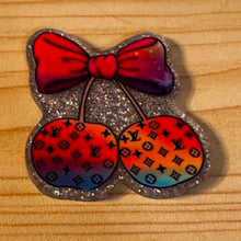 Load image into Gallery viewer, Love Cherries - Silver Glittery Flatback