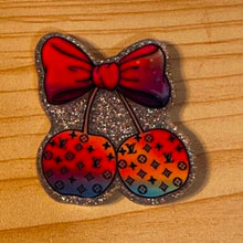 Load image into Gallery viewer, Love Cherries - Silver Glittery Flatback