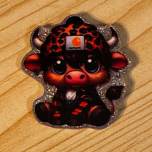 Load image into Gallery viewer, Carhartt Cow - Silver Glittery Flatback