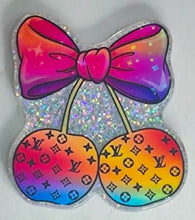 Load image into Gallery viewer, Love Cherries - Silver Glittery Flatback