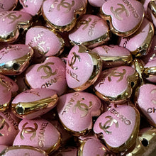 Load image into Gallery viewer, CiCi Heart Acrylic Beads - Pink & Gold - 5 Count