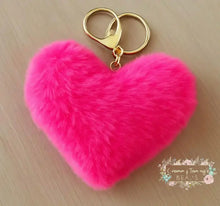 Load image into Gallery viewer, Fuzzy Heart Keychain Dark Pink Keychain