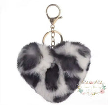 Load image into Gallery viewer, Fuzzy Heart Keychain Grey Leopard Keychain