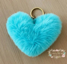 Load image into Gallery viewer, Fuzzy Heart Keychain Tiffany Blue Keychain