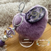 Load image into Gallery viewer, Handmade Purple - CiCi Bag Charm Keychain Fluffy Heart Plush Handmade Keychain