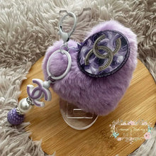 Load image into Gallery viewer, Handmade Purple - CiCi Bag Charm Keychain Fluffy Heart Plush Handmade Keychain