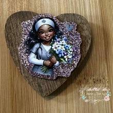 Load image into Gallery viewer, Nurse with Flowers Pink Glitter Flatback Glitter Flatback