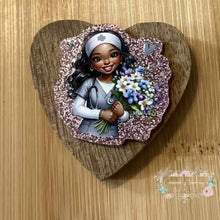 Load image into Gallery viewer, Nurse with Flowers Pink Glitter Flatback Glitter Flatback