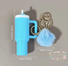 Load image into Gallery viewer, Tumbler Keychains with Fur Ball Pendant- Mini 3-inch tall Mini Tumbler Keychains