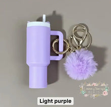 Load image into Gallery viewer, Tumbler Keychains with Fur Ball Pendant- Mini 3-inch tall Light Purple Mini Tumbler Keychains