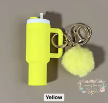 Load image into Gallery viewer, Tumbler Keychains with Fur Ball Pendant- Mini 3-inch tall Yellow Mini Tumbler Keychains