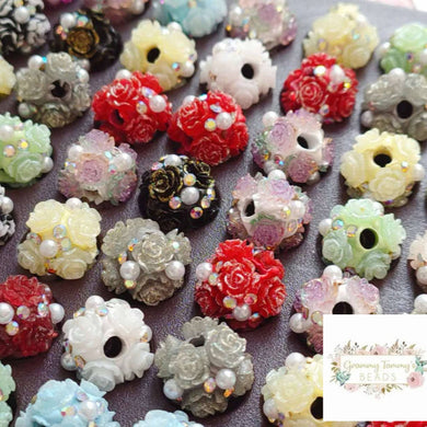 10mm Roses Crystals & Pearls Acrylic Beads - 1 count Assorted Colors Available 10mm Roses