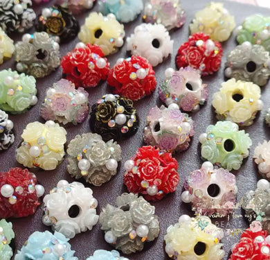 10mm Roses Crystals & Pearls Acrylic Beads - 1 count Assorted Colors Available 10mm Roses