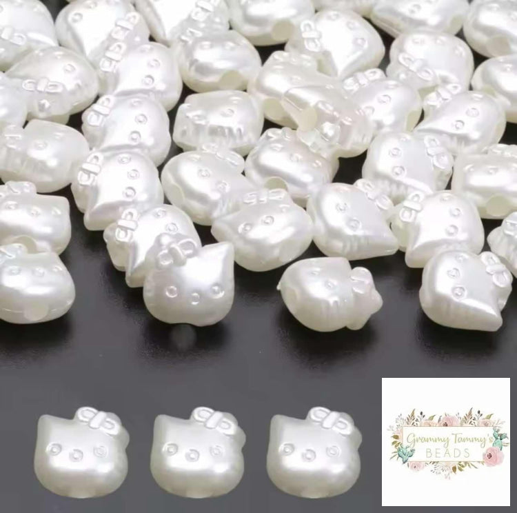 11Mm White Acrylic Pearl Cat Bead -10 Count Beads