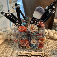 Load image into Gallery viewer, Dragonfly with Flowers - ACRYLIC PEN/PENCIL/MAKE UP BRUSHES HOLDER
