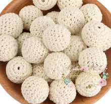 Load image into Gallery viewer, 16Mm Crochet Round Wooden Beads - 5 Count Off White
