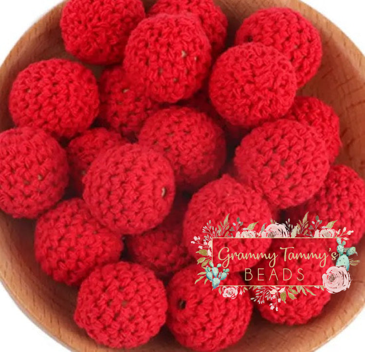 16Mm Crochet Round Wooden Beads - 5 Count Red