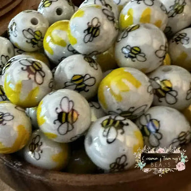 16mm Honey Bee Acrylic Shiny Bead - 5 Count 16mm Beads