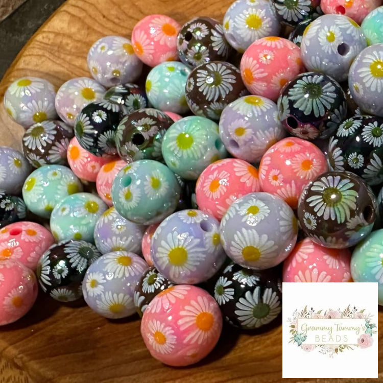 16Mm Random Aurora Daisy Acrylic Beads - 5 Count 16Mm