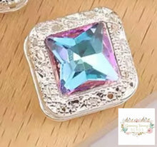 Load image into Gallery viewer, 16mm Square Rhinestone Bead - Assorted Colors Available Silver Tiffany Blue 16mm Square Rhinestone
