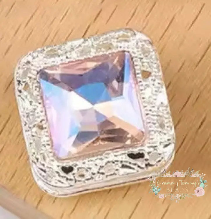 16mm Square Rhinestone Bead - Assorted Colors Available Silver Pink 16mm Square Rhinestone