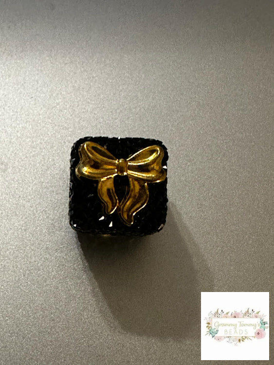 17mm Black Square Rhinestone 1-count Gold Ribbon Square Rhinestone