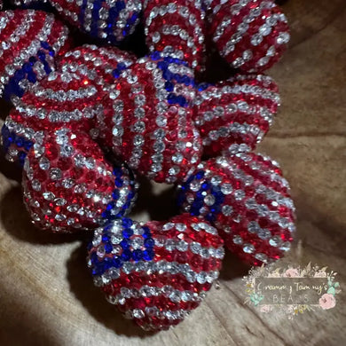 19*24Mm Red White & Blue Rhinestone Heart Shape Bead 1- Count Beads