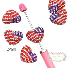 Load image into Gallery viewer, 19*24MM Red White &amp; Blue Rhinestone Heart Shape Bead 1 Count Beads
