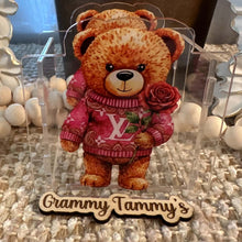 Load image into Gallery viewer, Love Bear with Pink Rose - Acrylic Pen/Pencil/Bush Holder
